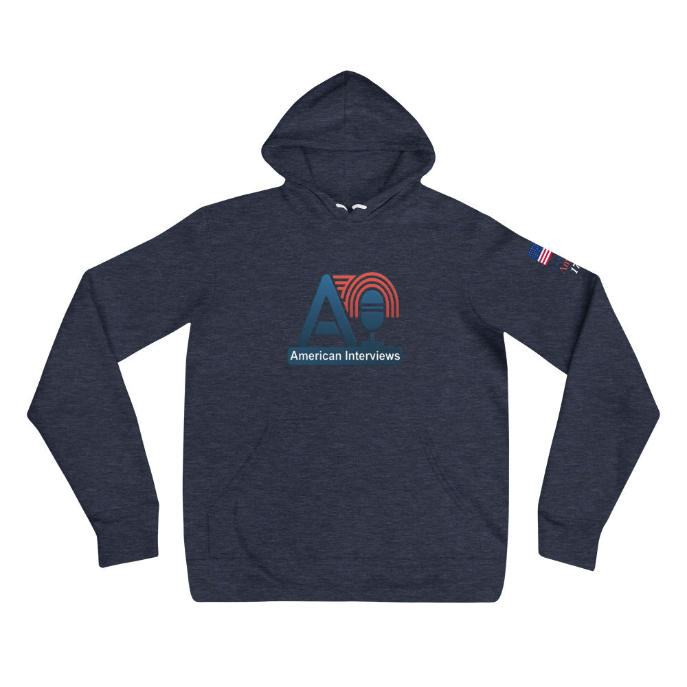 American Interviews Hoodie W/ "God bless America" Flag Sleeve