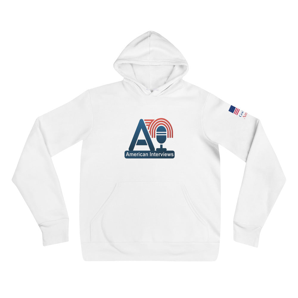 American Interviews Hoodie W/ "God bless America" Flag Sleeve